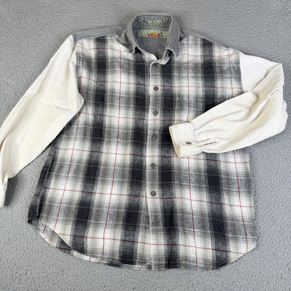 ANCHOR BLUE Flannel Shirt Men S Gray Red Plaid WKWR Corduroy Workwear Skater Y2K